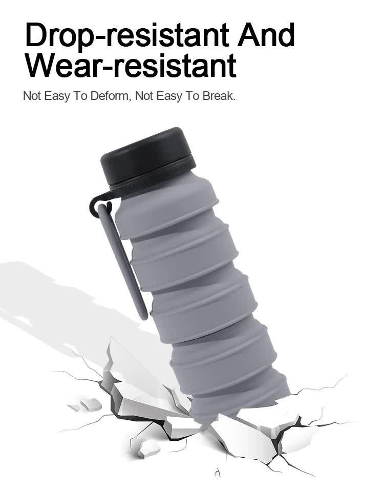 Pink Collapsible Silicone Water Bottle - 510ml Portable Food-Grade Travel & Sports Drink Flask.