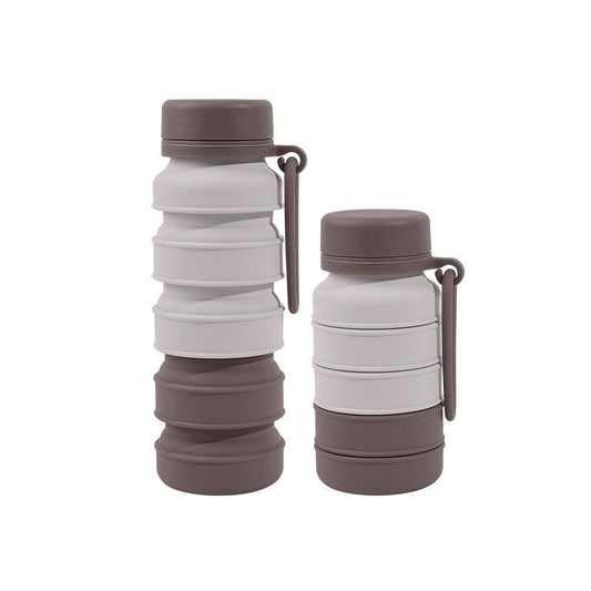 Brown Collapsible Silicone Water Bottle - 510ml Portable Food-Grade Travel & Sports Drink Flask.