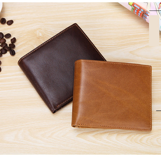 Brown Genuine Leather RFID Blocking Wallet for Men - Vintage Bifold with Coin Pocket & ID Window