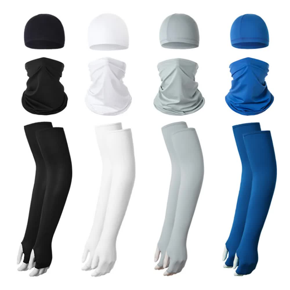 2 Sets White Cooling UV Protection Set - 2 Skull Cap, 2 Neck Gaiter & 4 Arm Sleeves for Outdoor Sports