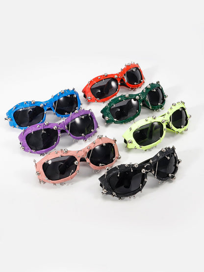 Bright Green Edgy Punk Rock Spiked Sunglasses - Statement Goth Studded Eyewear