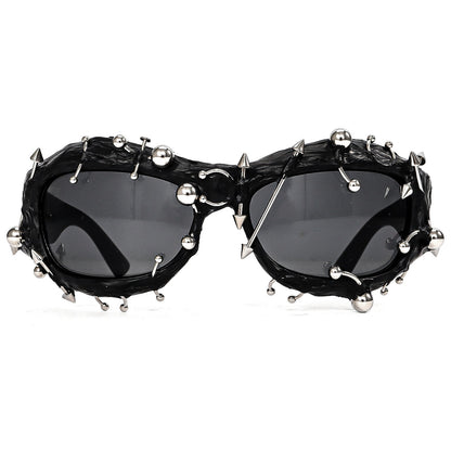 Bright Green Edgy Punk Rock Spiked Sunglasses - Statement Goth Studded Eyewear