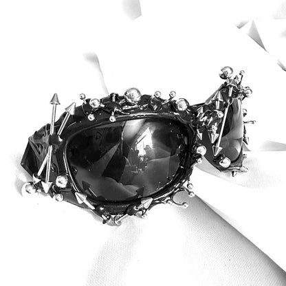 Bright Green Edgy Punk Rock Spiked Sunglasses - Statement Goth Studded Eyewear