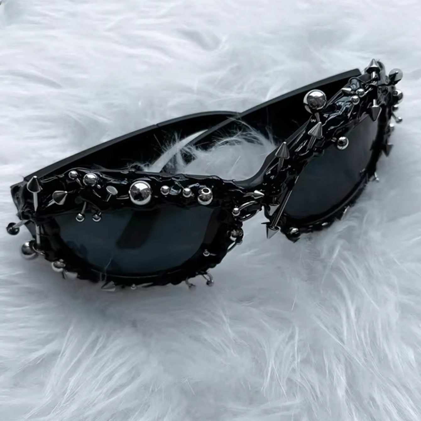 Bright Green Edgy Punk Rock Spiked Sunglasses - Statement Goth Studded Eyewear