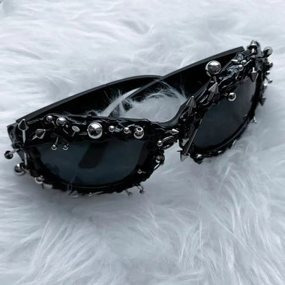Bright Green Edgy Punk Rock Spiked Sunglasses - Statement Goth Studded Eyewear
