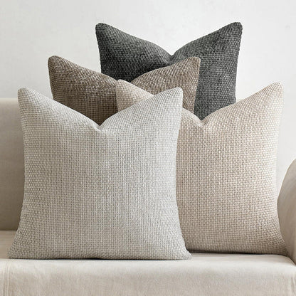 Pink Plush Chenille Cushion Covers Set of 2 - Soft Textured Decorative Throw Pillow Cases for Sofa Couch, 45x45cm