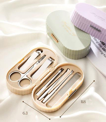 Purple Compact 7-Piece Manicure Set - Stainless Steel Nail Grooming Kit with Stylish Travel Case