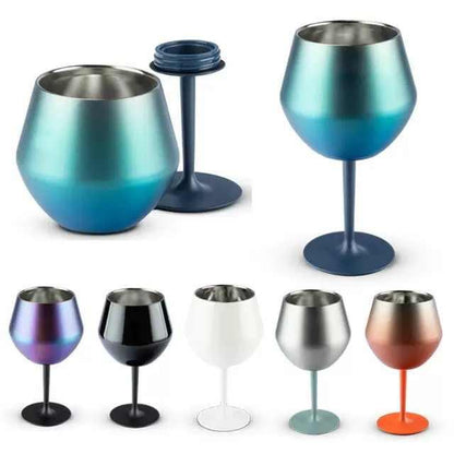 2 Pcs Black Detachable Stainless Steel Wine Glass - 14oz (420ml) Portable Stemmed Goblet for Outdoors & Travel.