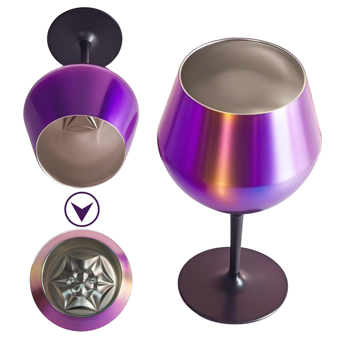 2 Pcs Black Detachable Stainless Steel Wine Glass - 14oz (420ml) Portable Stemmed Goblet for Outdoors & Travel.