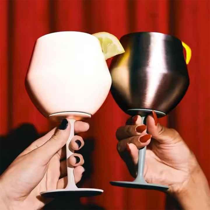 2 Pcs Black Detachable Stainless Steel Wine Glass - 14oz (420ml) Portable Stemmed Goblet for Outdoors & Travel.