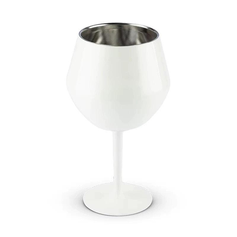 2 Pcs White Detachable Stainless Steel Wine Glass - 14oz (420ml) Portable Stemmed Goblet for Outdoors & Travel.
