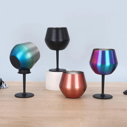 2 Pcs White Detachable Stainless Steel Wine Glass - 14oz (420ml) Portable Stemmed Goblet for Outdoors & Travel.