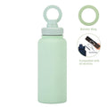 Light Green 1L Stainless Steel Water Bottle with Magnetic Phone Holder Lid - Portable Hydration & Hands-Free Stand.