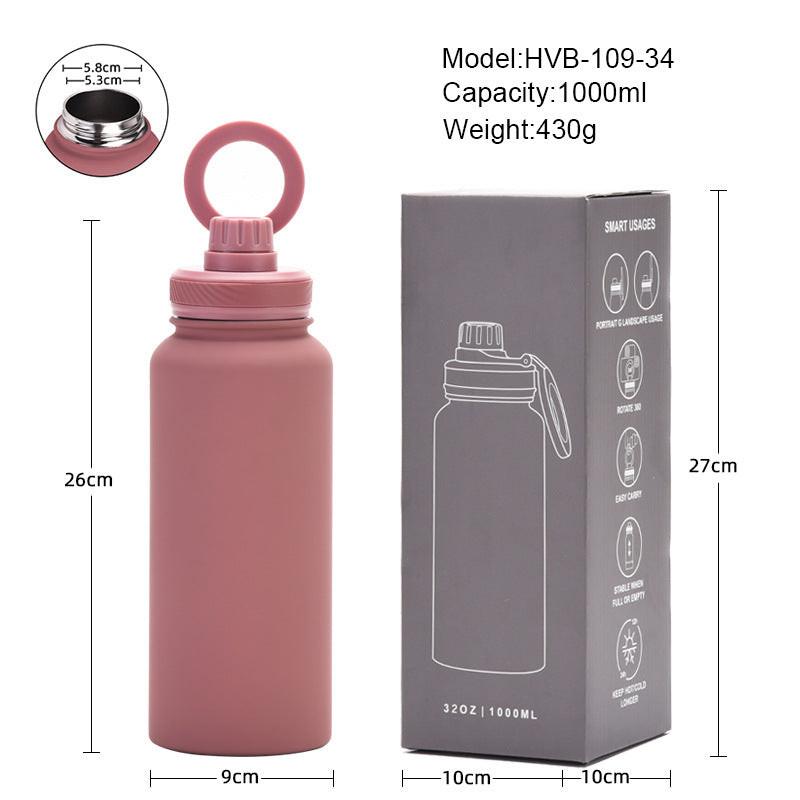 Light Green 1L Stainless Steel Water Bottle with Magnetic Phone Holder Lid - Portable Hydration & Hands-Free Stand.