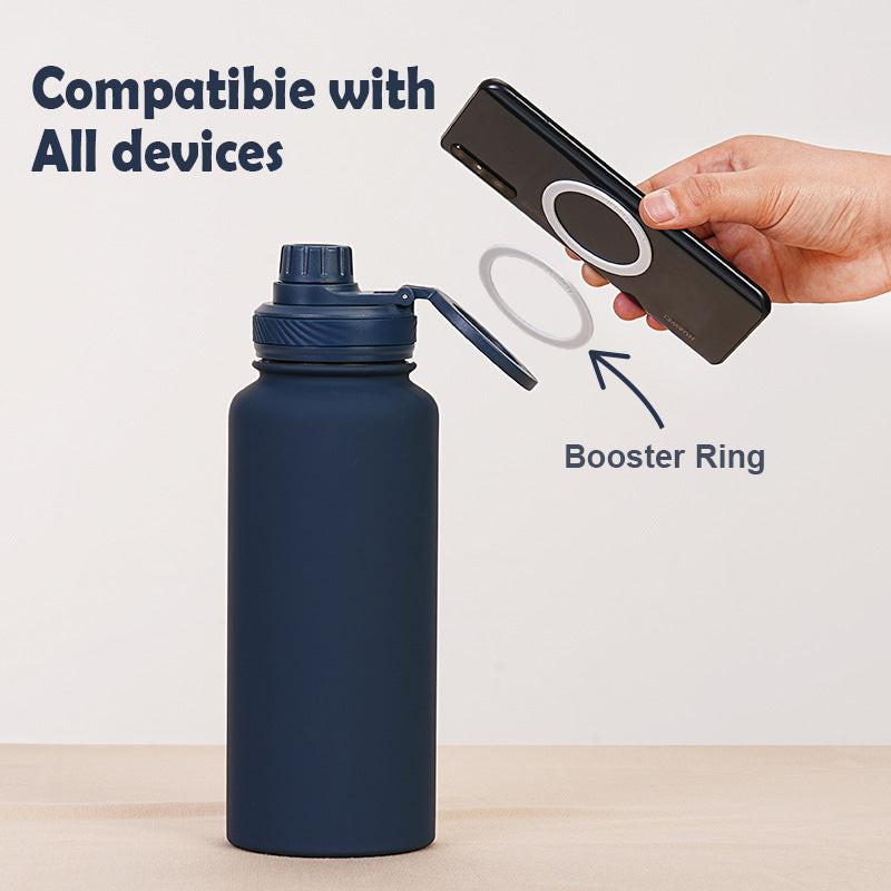 Rose Red 1L Stainless Steel Water Bottle with Magnetic Phone Holder Lid - Portable Hydration & Hands-Free Stand.