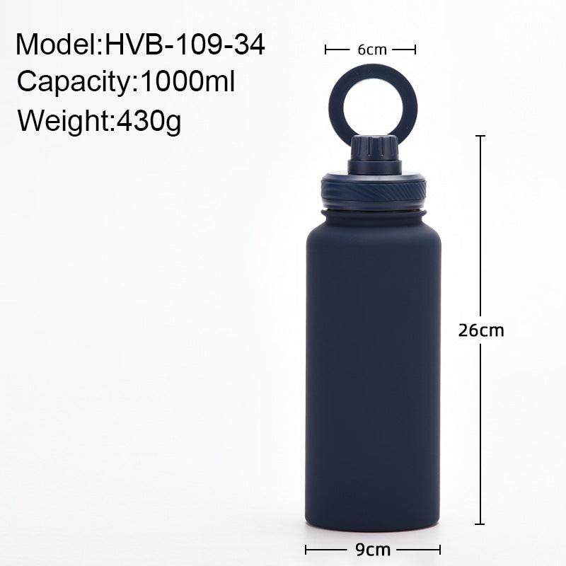 Rose Red 1L Stainless Steel Water Bottle with Magnetic Phone Holder Lid - Portable Hydration & Hands-Free Stand.