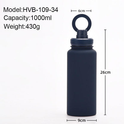 Rose Red 1L Stainless Steel Water Bottle with Magnetic Phone Holder Lid - Portable Hydration & Hands-Free Stand.
