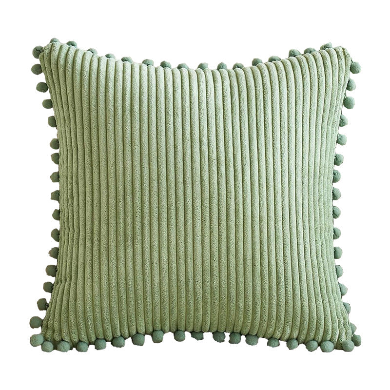 Navy Blue Soft Corduroy Cushion Covers with Pom Pom Trim - Set of 2 Decorative Throw Pillow Cases for Sofa Couch Bed, 45x45cm