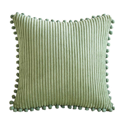 Navy Blue Soft Corduroy Cushion Covers with Pom Pom Trim - Set of 2 Decorative Throw Pillow Cases for Sofa Couch Bed, 45x45cm