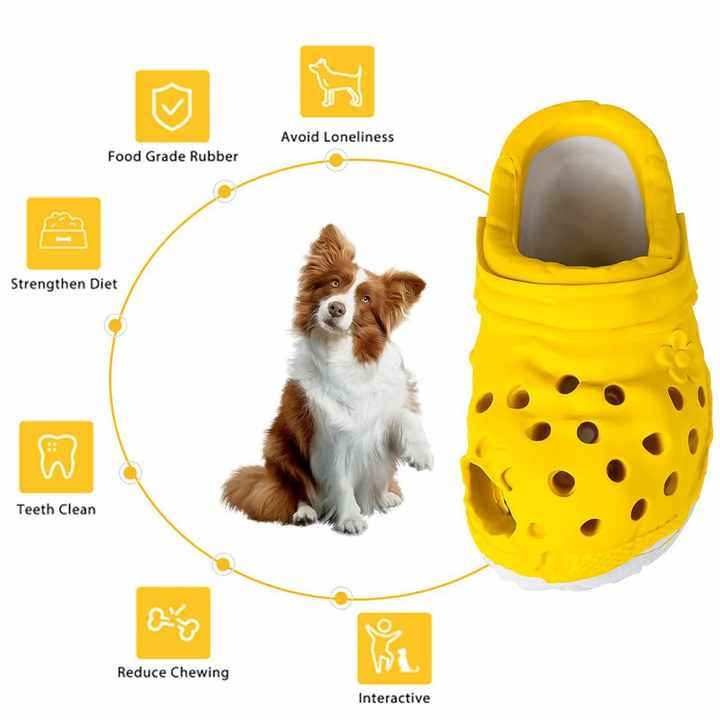 Size L Yellow Tough Slipper Dog Chew Toy - Natural Rubber Treat Dispenser & Teeth Cleaner for Interactive Play & Boredom Relief