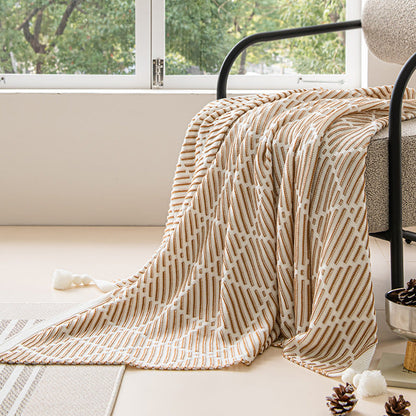 Black and Beige Diamond Pattern Soft Cozy Knit Throw Blanket with Tassels - Geometric Pattern Lightweight Acrylic Blanket for Sofa Couch Bed, 130x150cm