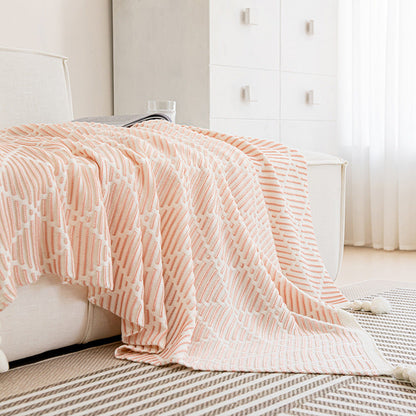 Black and Beige Diamond Pattern Soft Cozy Knit Throw Blanket with Tassels - Geometric Pattern Lightweight Acrylic Blanket for Sofa Couch Bed, 130x150cm