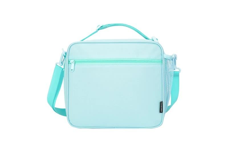 Pink Sparkling Rainbow Heart Insulated Lunch Bag for Kids - Portable School Lunch Box with Shoulder Strap.