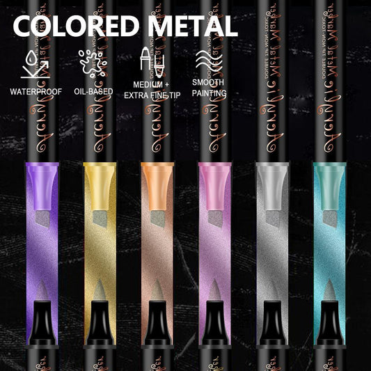 Colorful 12 Colors Dual Tip Metallic Acrylic Paint Pens - Fine Point & Chisel Tip Art Markers for Rock Painting, Crafts, Card Making, Glass.