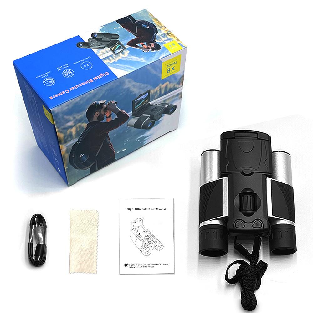 Silver and Black HD Digital Camera Binoculars 8X Zoom - Record Video & Photos with LCD Screen, Starlight Night Vision for Outdoors.