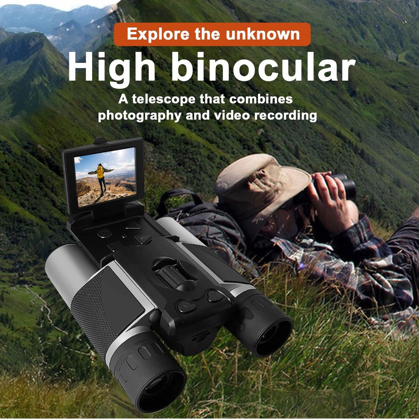 Silver and Black HD Digital Camera Binoculars 8X Zoom - Record Video & Photos with LCD Screen, Starlight Night Vision for Outdoors.