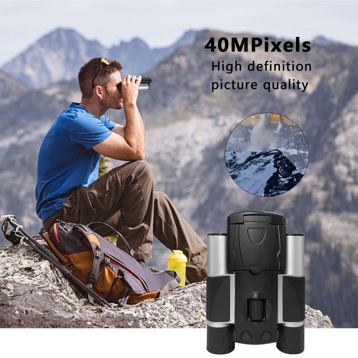 Silver and Black HD Digital Camera Binoculars 8X Zoom - Record Video & Photos with LCD Screen, Starlight Night Vision for Outdoors.