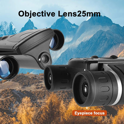 Silver and Black HD Digital Camera Binoculars 8X Zoom - Record Video & Photos with LCD Screen, Starlight Night Vision for Outdoors.