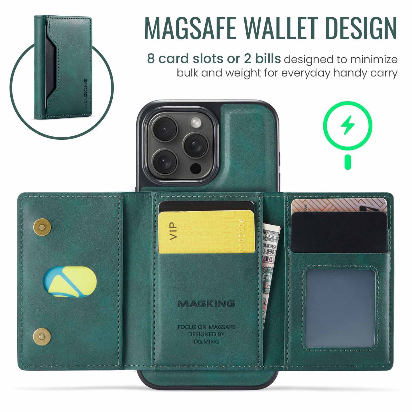 Black Premium MagSafe Wallet Case for iPhone 16 Pro Max - Detachable PU Leather Magnetic Card Holder