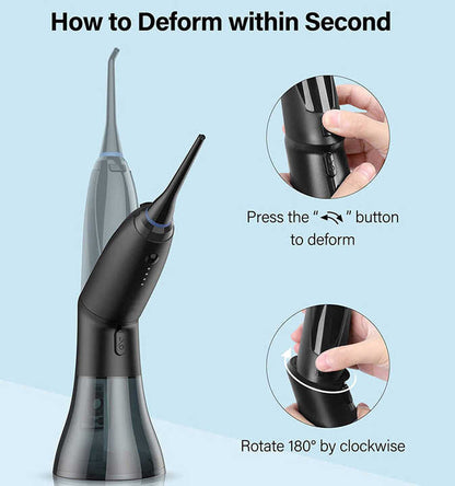 Black Advanced Portable Water Flosser - Rechargeable Oral Irrigator, IPX7 Waterproof, 4 Cleaning Modes for Deep Dental Care