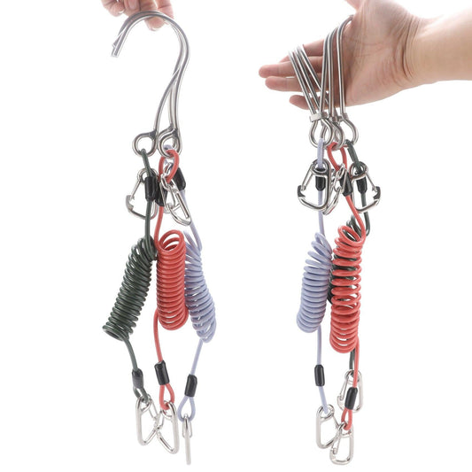 Red Pro 316 Stainless Steel Diving Reef Hook - Single, Double Combo Pack - Current Hook with Coiled Safety Lanyard.