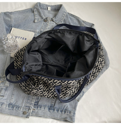 Dark Blue Stylish Geometric Pattern Travel Duffel Bag - Large Capacity Lightweight Weekender & Gym Bag