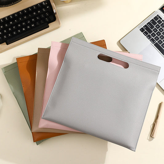 Khaki Professional A4 PU Leather Document Bag - Waterproof Handheld File Folder Portfolio for Business & Conference