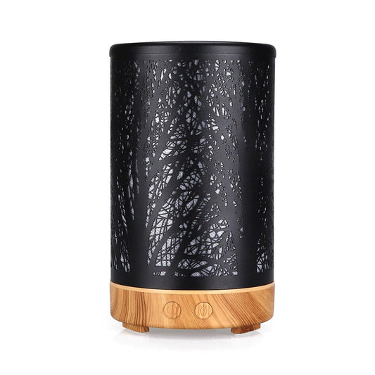 Khaki and Black Forest Design Iron Essential Oil Diffuser - 7 Color LED Ultrasonic Cool Mist Humidifier 100ml.