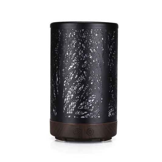 Coffee and Black Forest Design Iron Essential Oil Diffuser - 7 Color LED Ultrasonic Cool Mist Humidifier 100ml.