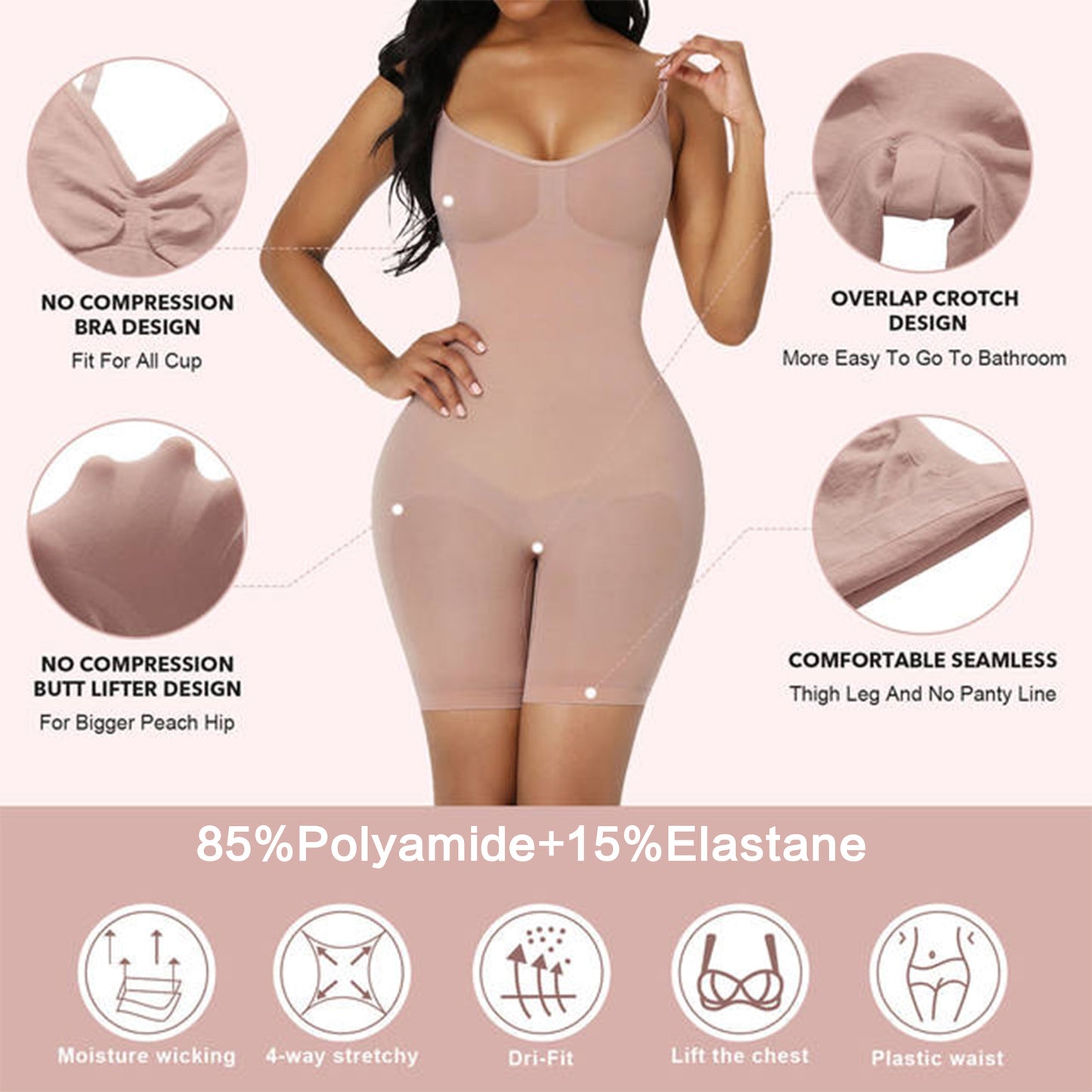 Size L Black Seamless Full Body Shaper for Women - Tummy Control, Butt Lifter & Thigh Slimmer Bodysuit