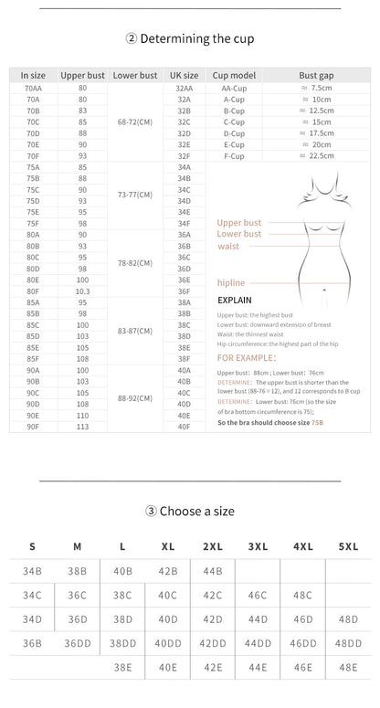 2 Pcs Size XL Women's Wireless Large-Cup Lace Bra with Front Clasp - Comfortable, Breathable, Black