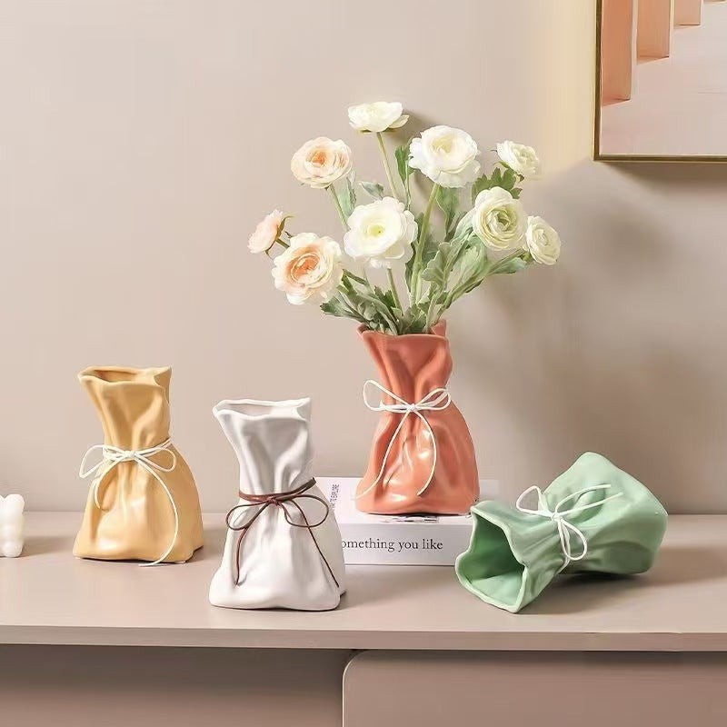 Green And White Chic Money Bag Inspired Vase - Modern Resin Decorative Flower Holder & Tabletop Accent(Use the mobile phone as a reference for size)