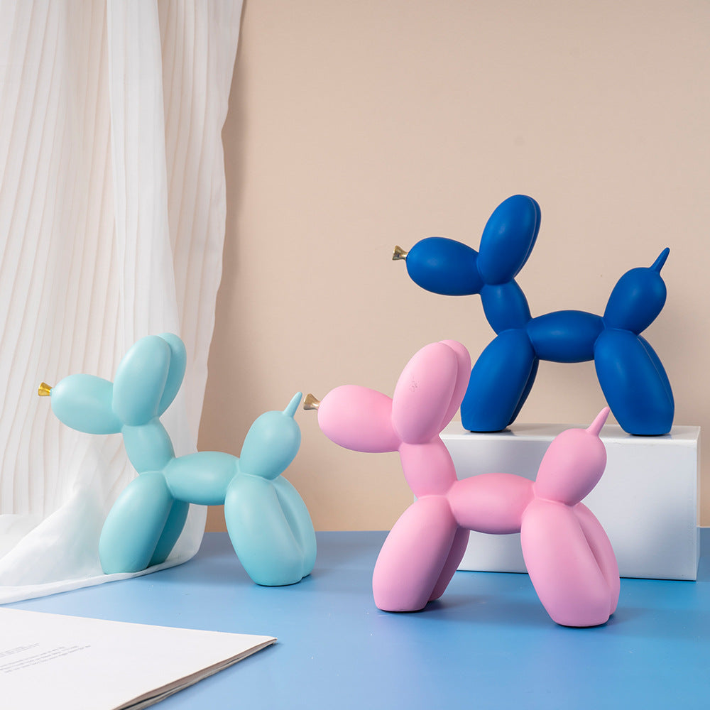 Pink Modern Resin Balloon Dog Sculpture - Playful Art Figurine with Golden Snout Accent