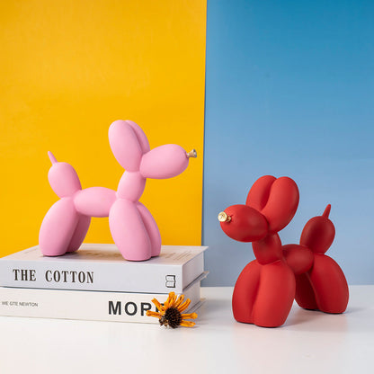 Pink Modern Resin Balloon Dog Sculpture - Playful Art Figurine with Golden Snout Accent