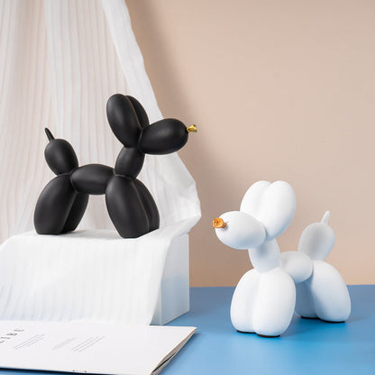 Blue Modern Resin Balloon Dog Sculpture - Playful Art Figurine with Golden Snout Accent