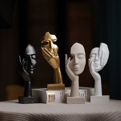 Black Style 2 Elegant Abstract Face Sculpture - Modern Resin Art Figurine, Hand & Mask Home Decor Accent
