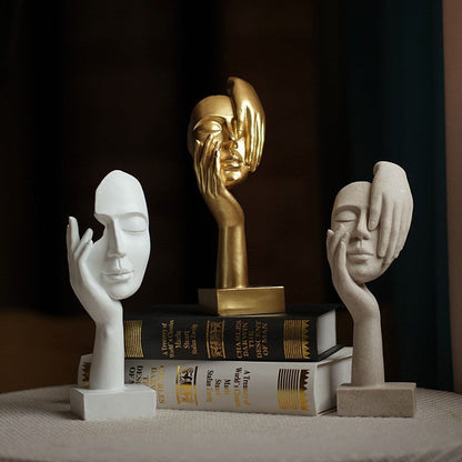 Black Style 2 Elegant Abstract Face Sculpture - Modern Resin Art Figurine, Hand & Mask Home Decor Accent
