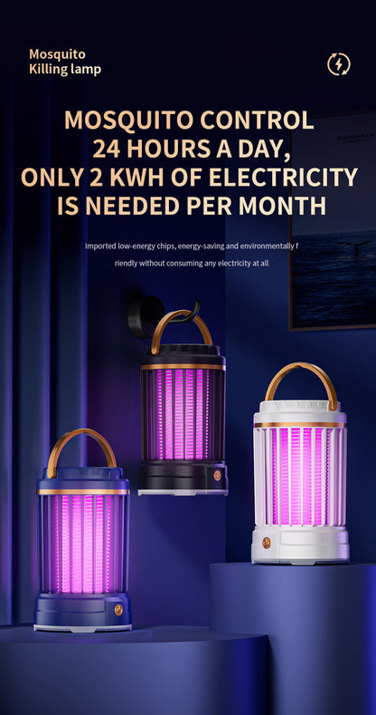 Dark Blue Portable 3-in-1 Electric Mosquito Zapper Lamp - UV Bug Killer, Warm Night Light & Bright Lantern, USB Plug-in use