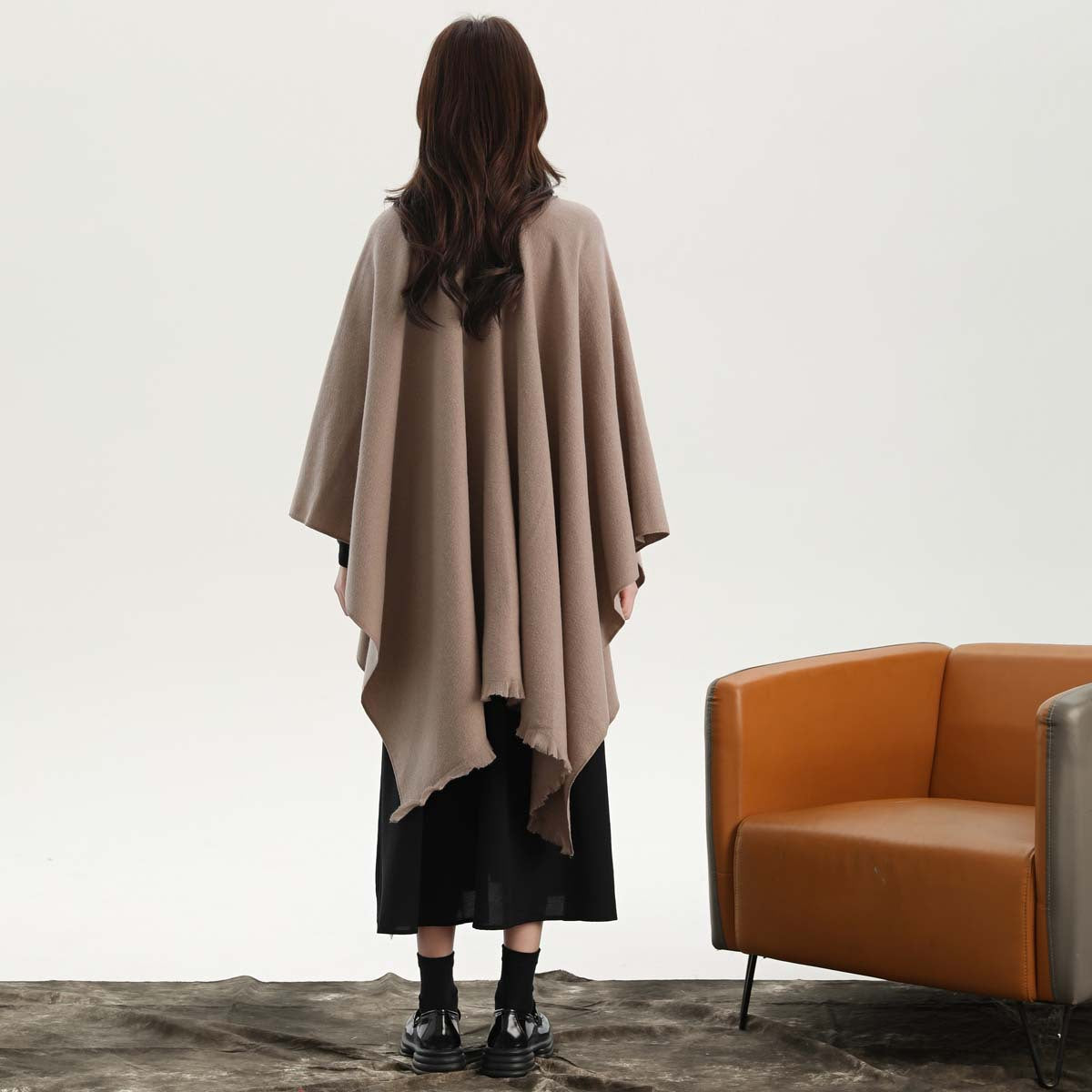 Black Elegant Soft Knit Poncho Cape - Warm Autumn Winter Shawl Wrap with Side Tie, Thick & Luxurious Feel