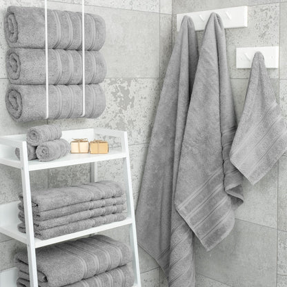Grey Luxury 6-Piece Combed Cotton Towel Bale Set - Ultra Soft & Absorbent Bath, Hand, Face Towels